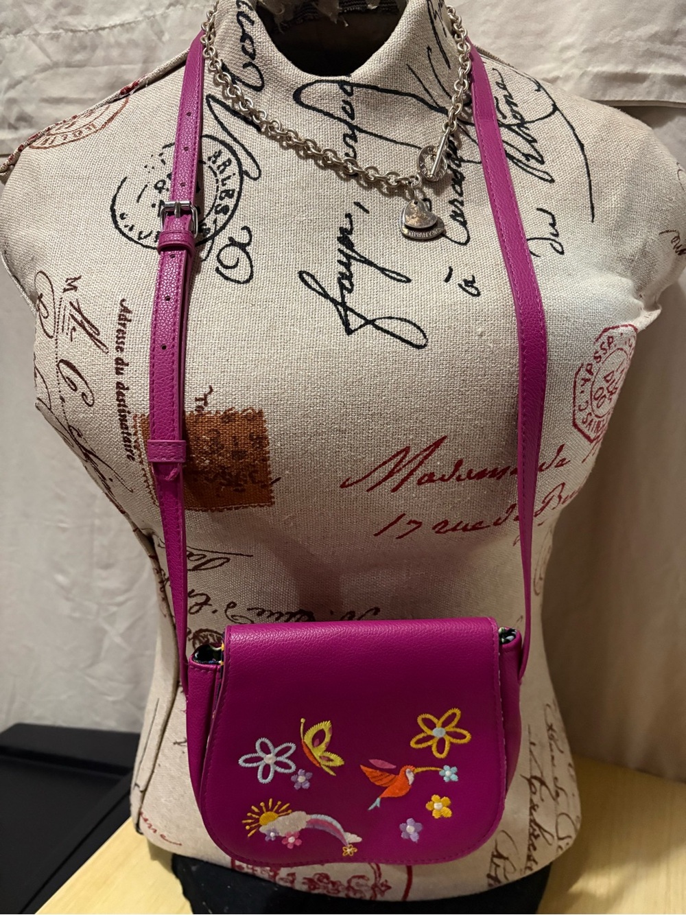 Disney Encanto Bright Pink Crossbody Bag with Floral Embroidery